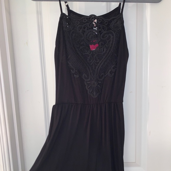 Black minidress with lace front and ties on side - Picture 2 of 7